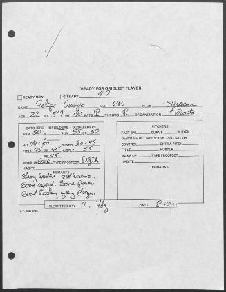 Felipe Crespo scouting report, 1995 August 22