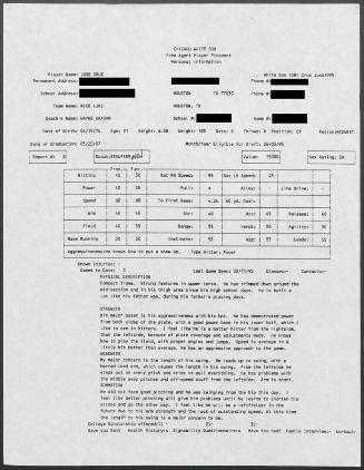 Jose Cruz scouting report, 1995 February 11