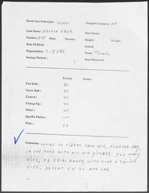 Nelson Cruz scouting report, 2000