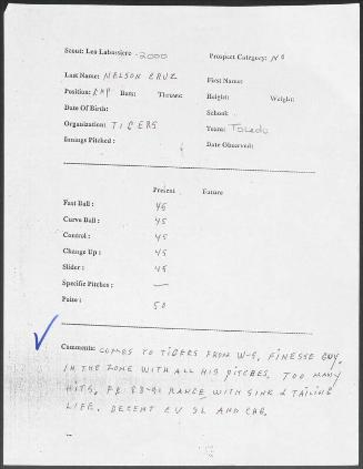 Nelson Cruz scouting report, 2000