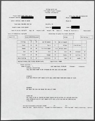 Ben Davis scouting report, 1995 April 06