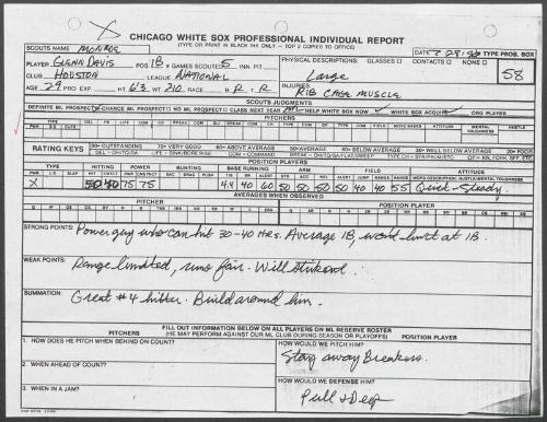 Glenn Davis scouting report, 1990 July 28