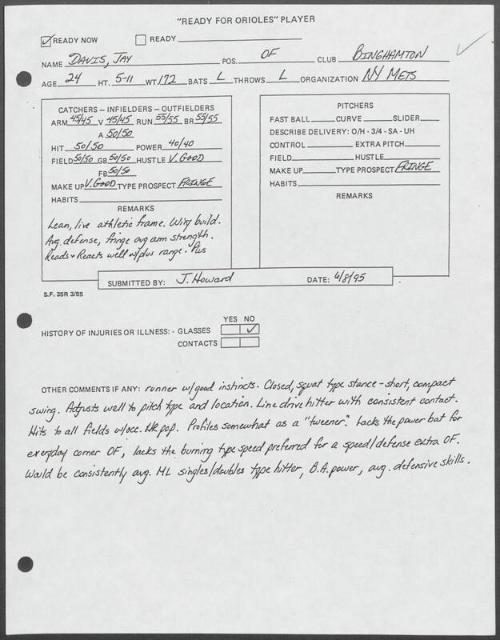 Jay Davis scouting report, 1995 June 08