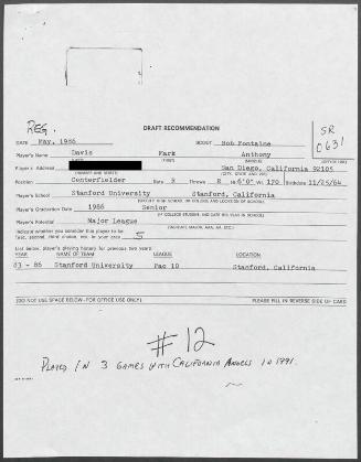 Mark Davis scouting report, 1986 May