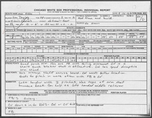 Ken Dayley scouting report, 1990 September 24