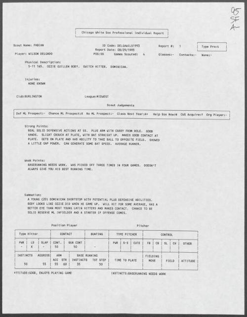 Wilson Delgado scouting report, 1995 August 29