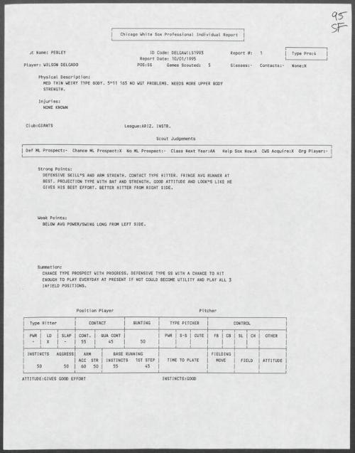 Wilson Delgado scouting report, 1995 October 01