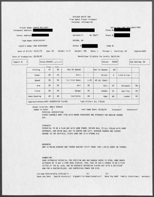 David Dellucci scouting report, 1994 March 26