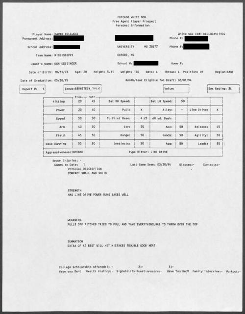 David Dellucci scouting report, 1994 March 30