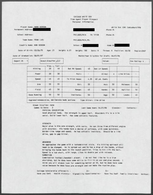 Mark DeRosa scouting report, 1996 April 21