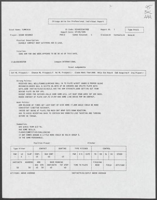 Cesar Devarez scouting report, 1995 July 09