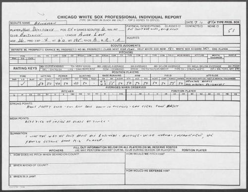 Mike Devereaux scouting report, 1989 July 01