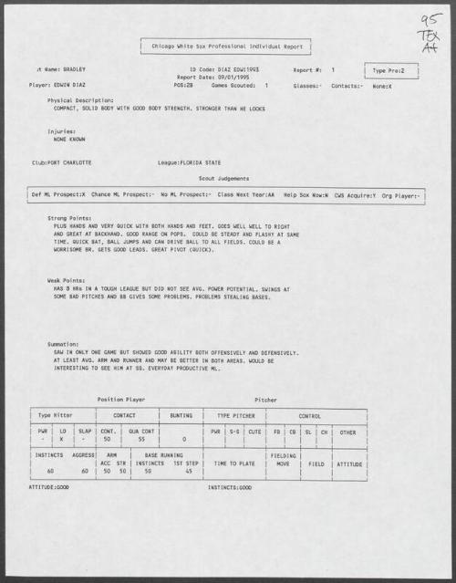 Edwin Diaz scouting report, 1995 September 01