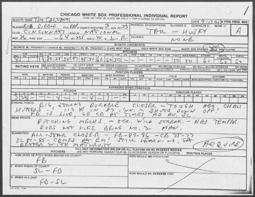 Rob Dibble scouting report, 1990 September 17