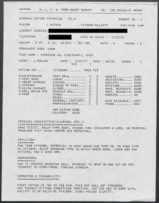 Richard Dotson scouting report, 1977 March 24