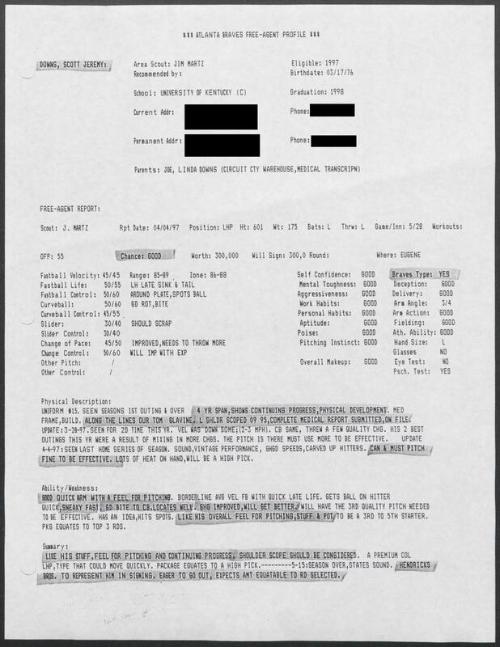 Scott Downs scouting report, 1997 April 04