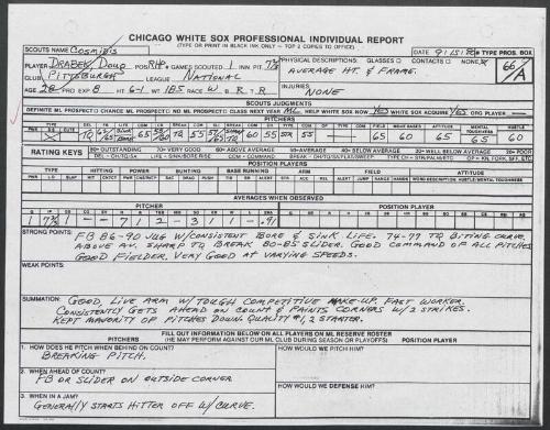 Doug Drabek scouting report, 1990 September 15