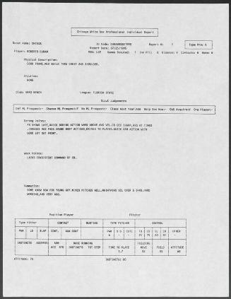 Roberto Duran scouting report, 1995 July 25