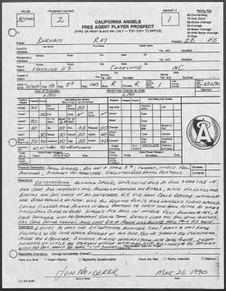 Ray Durham scouting report, 1990 March 26