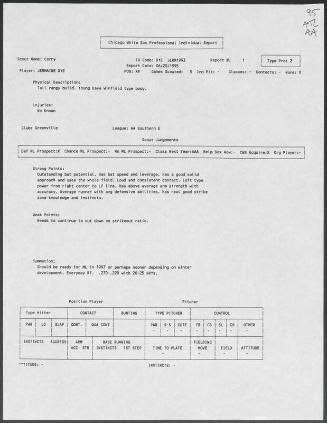 Jermaine Dye scouting report, 1995 June 20