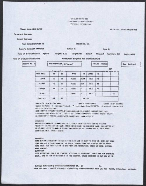 Adam Eaton scouting report, 1996 May 08