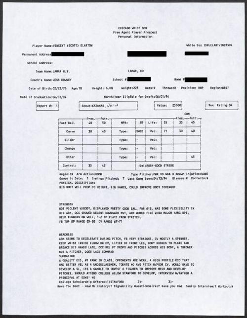 Scott Elarton scouting report, 1994 April 13