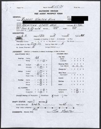 Rob Ellis scouting report, 1971 May 15