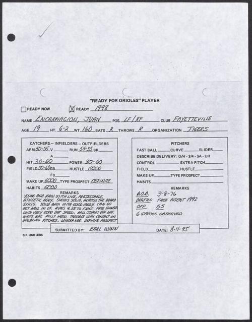 Juan Encarnacion scouting report, 1995 August 04