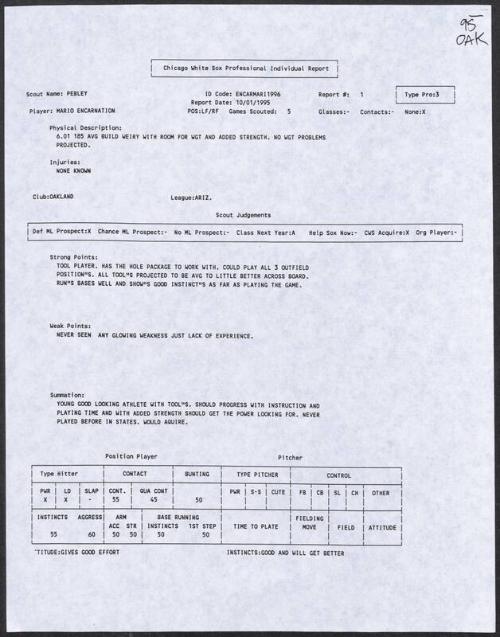 Mario Encarnacion scouting report, 1995 October 01