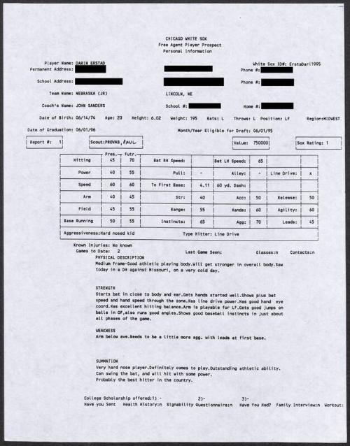 Darin Erstad scouting report, 1995