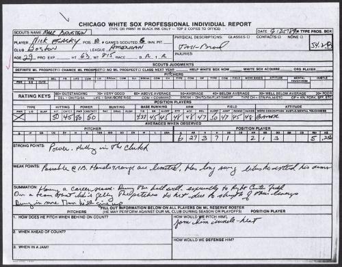 Nick Esasky scouting report, 1989 September 25