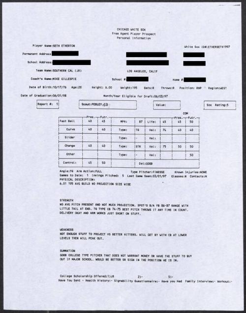 Seth Etherton scouting report, 1997 March 01