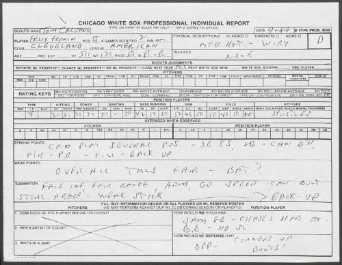 Felix Fermin scouting report, 1989 September