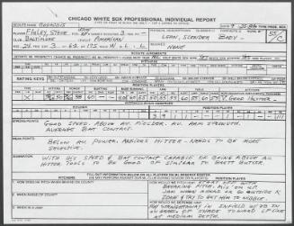 Steve Finley scouting report, 1989 September 25