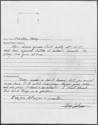 Terry Forster scouting report, 1970 May 18