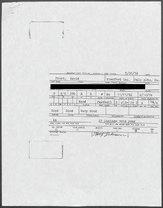 Dave Frost scouting report, 1974 May 20