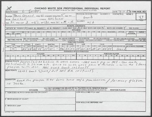 Travis Fryman scouting report, 1989 July 10