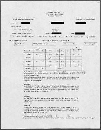 Chris Fussell scouting report, 1994 May 10