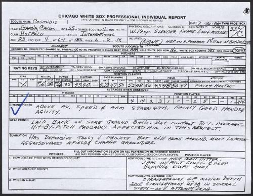 Carlos Garcia scouting report, 1990 July 30