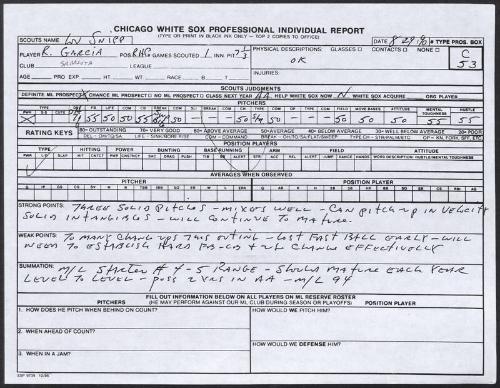 Ramon Garcia scouting report, 1990 August 29