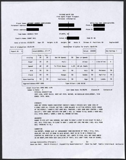 Nomar Garciaparra scouting report, 1994 April 08