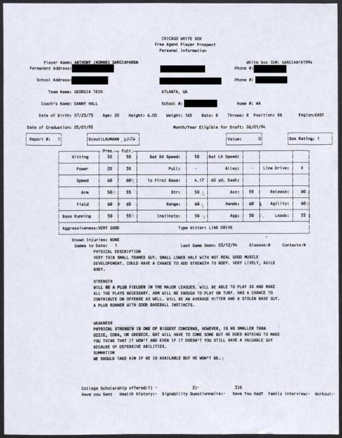 Nomar Garciaparra scouting report, 1994 March 12