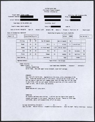 Jeremy Giambi scouting report, 1996 March 02