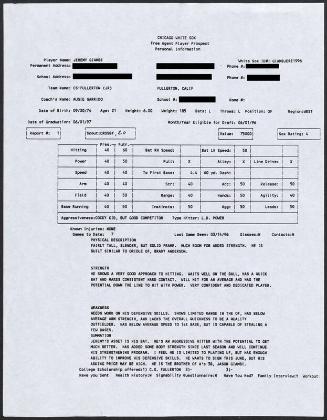 Jeremy Giambi scouting report, 1996 March 14