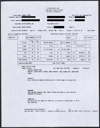 Jeremy Giambi scouting report, 1996 March 15