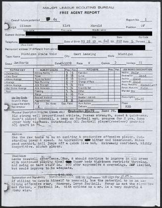 Kirk Gibson scouting report, 1978 April 19