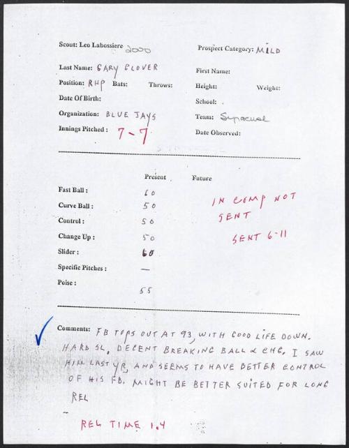 Gary Glover scouting report, 2000