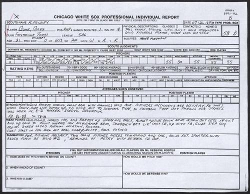 Greg Gohr scouting report, 1989 July 26