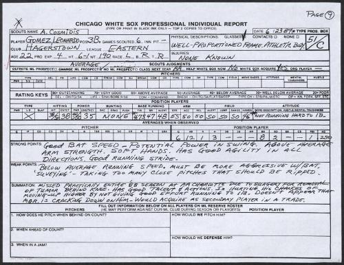 Leo Gomez scouting report, 1989 June 23