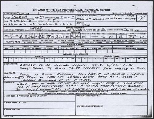 Pat Gomez scouting report, 1990 October 23